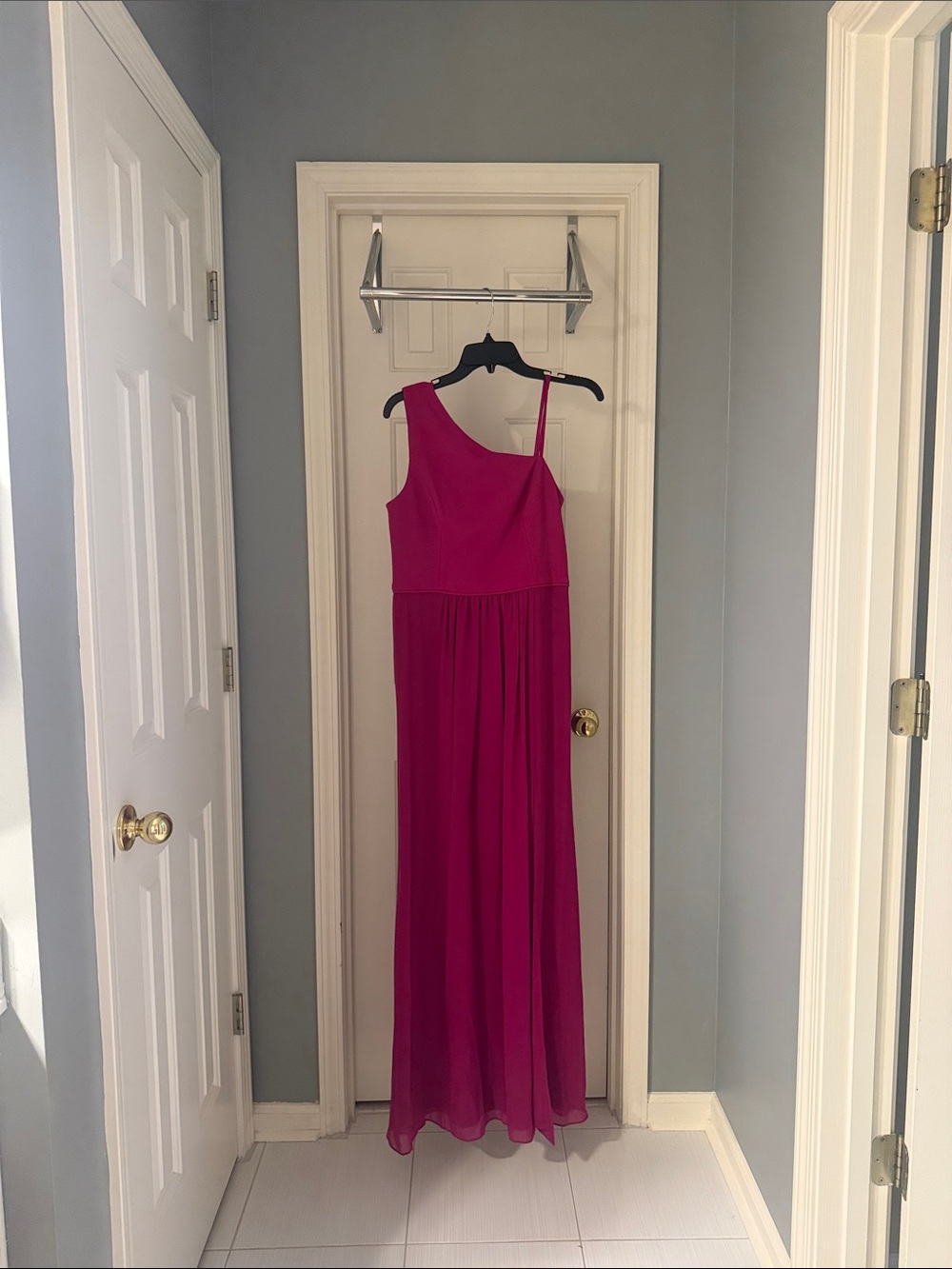 Adrianna Papell One-Shoulder Magenta Maxi Dress